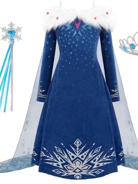 Snow Queen Princess Dress for Girls Winter Warm Princess Dress Up Size 130 (6)